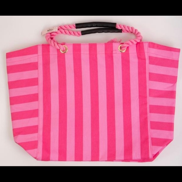 NEW, Victoria's Secret Pink Striped Canvas Weekender Tote. - Picture 3 of 10